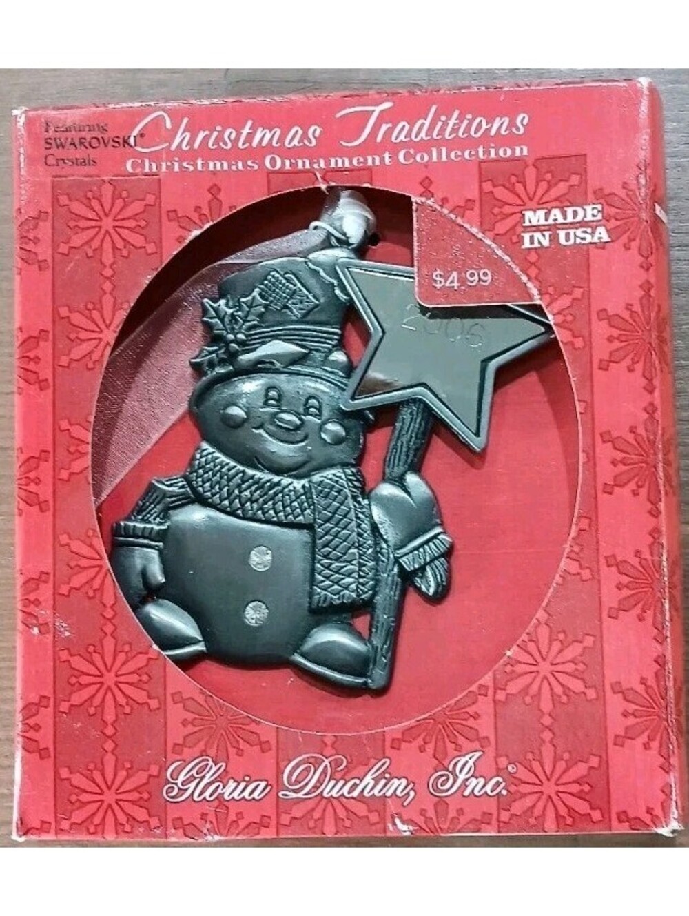 Holiday Time Ornament Pewter - Crystallized Swarovski Elements NEW VTG Made USA